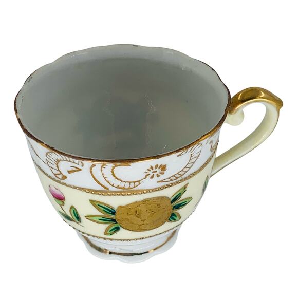 Wales China Japan Teacup Demitasse Hand Painted Beige Gold Green Rose Small - Picture 3 of 13